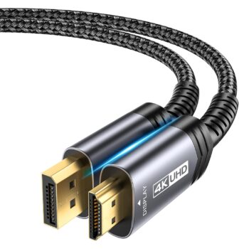 JSAUX CV0047 4K DisplayPort to HDMI Cable Adapter 3M , DP to HDMI Male Video UHD 4K@30Hz/2K@60/1080P@120 Nylon DP to HDTV Uni-Directional Cord for Dell, Projector, Desktop, AMD, NVIDIA, Lenovo, HP, ThinkPad Grey