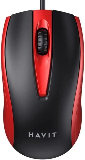 HAVIT MS871 Wired USB Mouse ,1200 DPI With Multi Hand Using, Black+Red