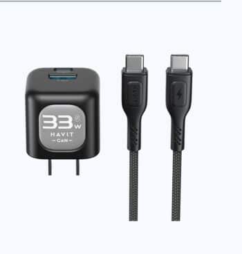 HAVIT UC233 – 33W Gan Travel Charger with Type C to Type C Cable Included – Black