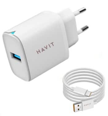 Havit St9222 Wall charger 22.5Watt output 22.5 Watt, Support VOOC; Compatible with Oppo, Realme One Plus, with Type C VOOC Cable white