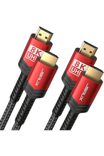 JSAUX( CV0011) 8K HDMI Cable 2.1 3m, 48Gbps 8K & 4K Ultra High Speed HDMI Braided Cord, 4K @ 120Hz 144Hz, 8K @ 60Hz, HDCP 2.2 & 2.3, HDR 10, eARC Compatible with Laptop Monitor UHD TV PS5 PS4 Dolby -Red(2 Pack)