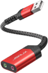 JSAUX(CM0025) USB to 3.5mm Jack Audio Adapter with 3.5mm TRS Headphone and Microphone Jack RED