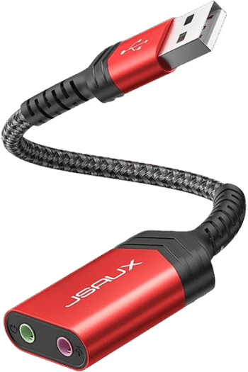 JSAUX(CM0025) USB to 3.5mm Jack Audio Adapter with 3.5mm TRS Headphone and Microphone Jack RED