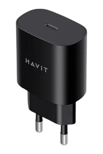 Havit UC25-25W USB-C Fast Charging Wall Charger, Black forSamsung Galaxy S23/S23+/S22/S21/S20/Ultra/Plus,Note 20/10/S10,Galaxy Tab S7/S8,A34,A14
